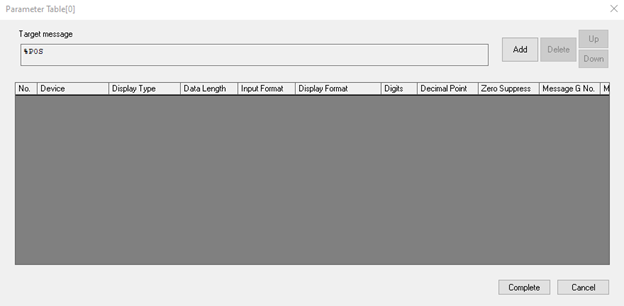 Parameter Table Editor on a Fuji Monitouch V10 Series HMI