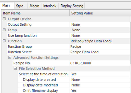 Recipe Switch Settings on Monitouch V-Series HMI