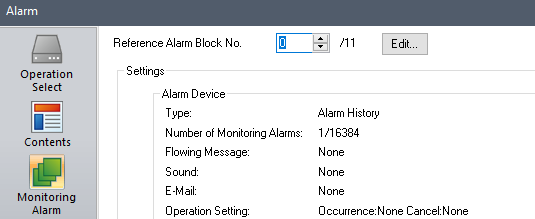 Reference Alarm Block No. on a Fuji Monitouch V10 Series HMI