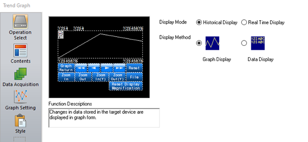 Fuji Monitouch V10 HMI Trend Graph Settings, Operation Select